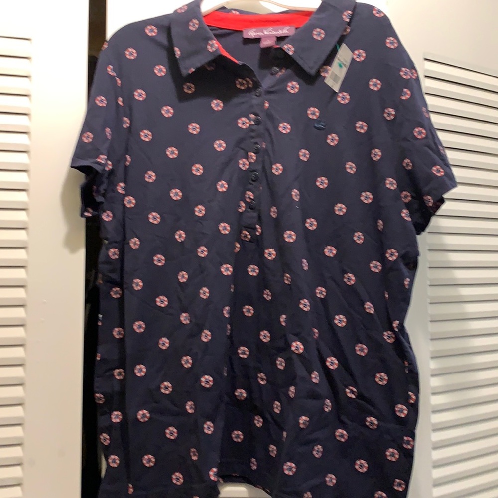 L cool summer 80’s beach collar shirt with lifeguard life preservers